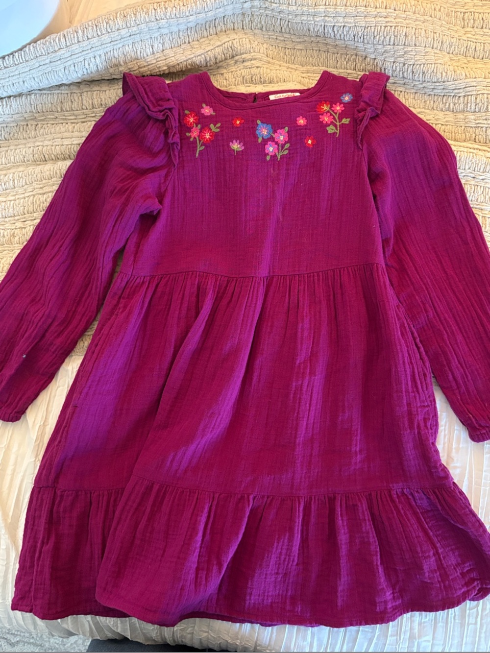 Cat & Jack Magenta Embroidered Ruffle Shoulder Dress
